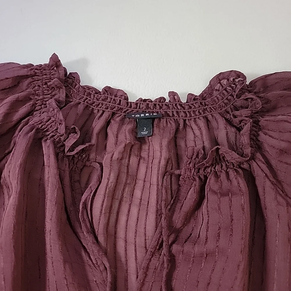 Torrid Women's Purple V-Neck W/ Tie Accent Long Sleeve Top, 3 - Picture 6 of 9